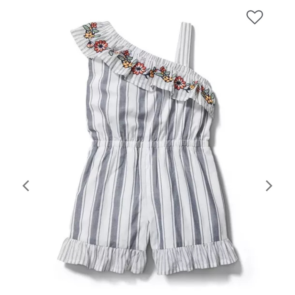 Janie and Jack White and Gray Striped Ruffled Jumpsuit